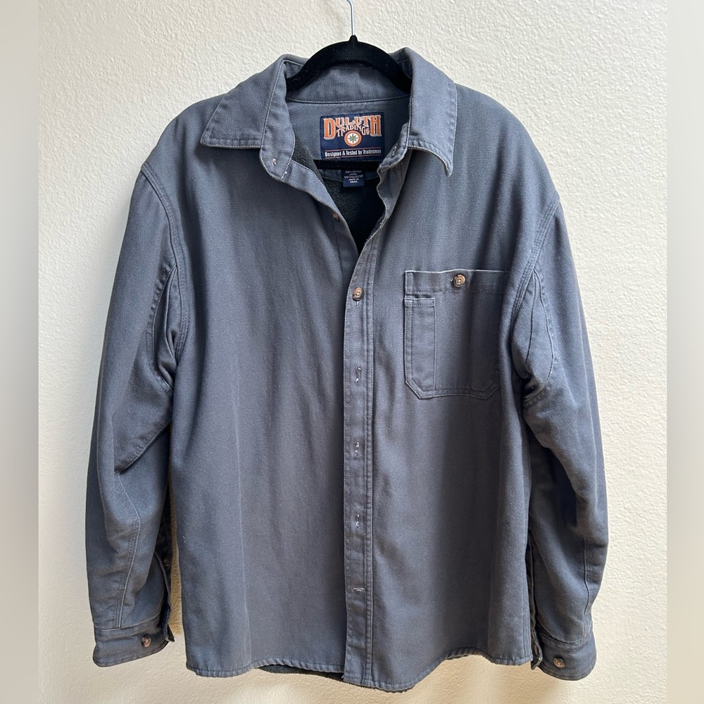 Duluth Trading Co. Men’s Fleece-Lined Shirt Jacket Gray Lt Blue Heavyweight Sz M